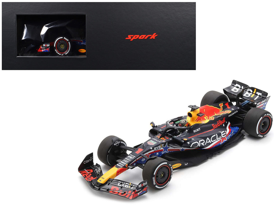 Red Bull Racing RB19 #1 Max Verstappen "Oracle" Winner Formula One F1 "United States GP" (2023) and Acrylic Display Case 1/18 Model Car by Spark-3