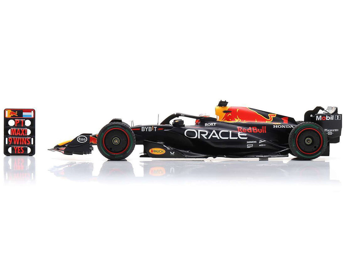 Red Bull Racing RB19 #1 Max Verstappen "Oracle" Winner Formula One F1 "Dutch GP" (2023) with Pit Board and Acrylic Display Case 1/18 Model Car by Spark-2