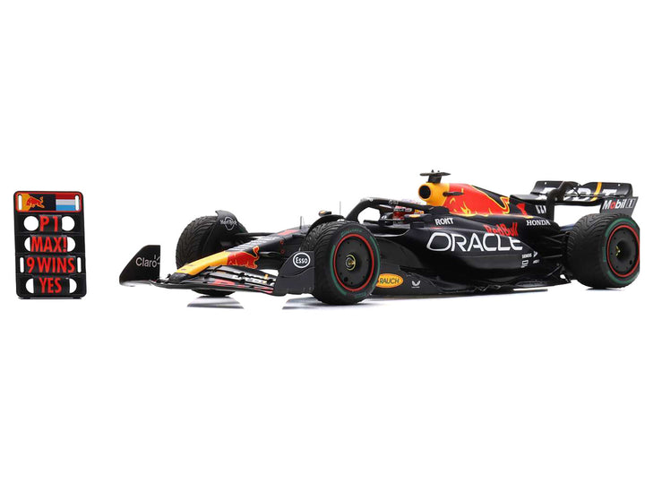 Red Bull Racing RB19 #1 Max Verstappen "Oracle" Winner Formula One F1 "Dutch GP" (2023) with Pit Board and Acrylic Display Case 1/18 Model Car by Spark-0