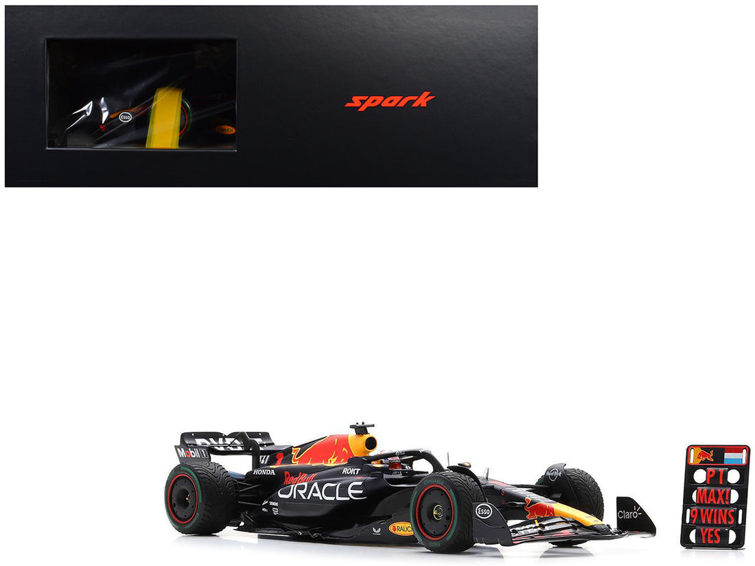 Red Bull Racing RB19 #1 Max Verstappen "Oracle" Winner Formula One F1 "Dutch GP" (2023) with Pit Board and Acrylic Display Case 1/18 Model Car by Spark-3