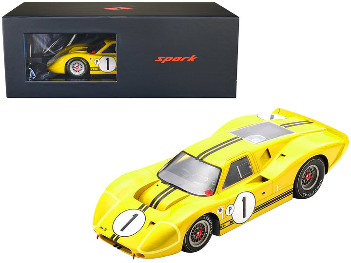 Ford GT40 Mk IV #1 Mario Andretti - Bruce McLaren Winner "Sebring 12 Hours" (1967) with Acrylic Display Case 1/18 Model Car by Spark-0