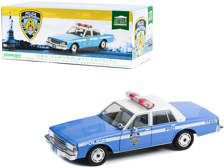 1990 Chevrolet Caprice Police Blue and White "NYPD (New York City Police Department)" "Artisan Collection" 1/18 Diecast Model Car by Greenlight-0