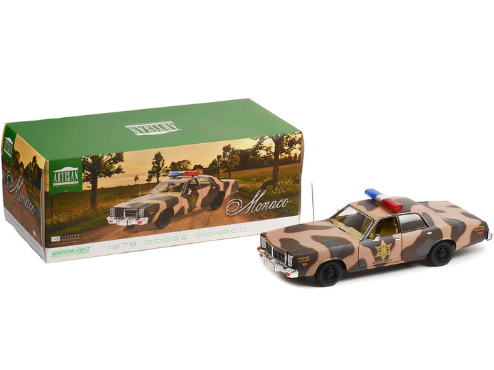 1978 Dodge Monaco Brown Camouflage "Hazzard County Sheriff" 1/18 Diecast Model Car by Greenlight-1