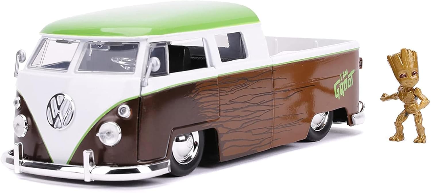 Volkswagen 1963 Bus Pickup Truck with Groot Diecast Figurine "Guardians of the Galaxy" "Marvel" Series 1/24 Diecast Model Car by Jada