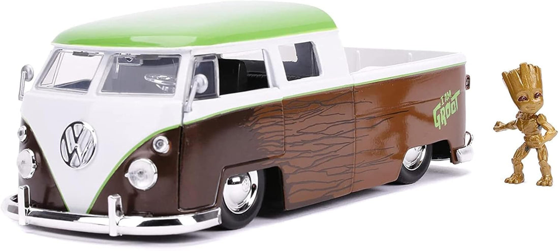 Volkswagen 1963 Bus Pickup Truck with Groot Diecast Figurine "Guardians of the Galaxy" "Marvel" Series 1/24 Diecast Model Car by Jada