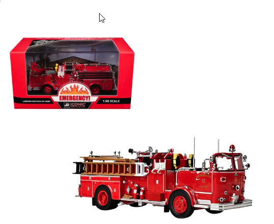 Crown 1965 Firecoach Fire Engine "Los Angeles County Fire Department" LA County FD (LACFD) "Emergency!" Series Limited Edition to 2500 pieces Worldwide 1/50 Diecast Model by Iconic Replicas