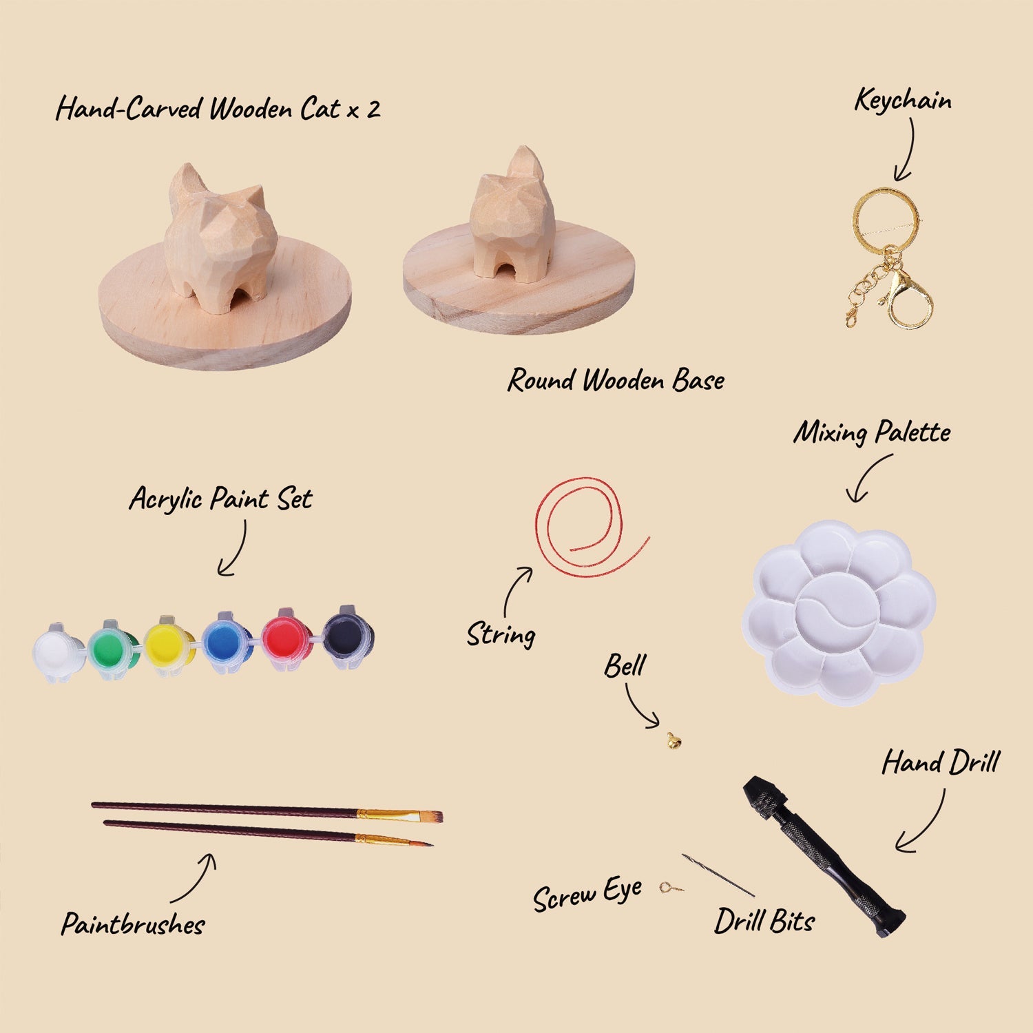 Hand-Carved Cat Painting Kit – Paint Two Cats, Create a Keychain 2