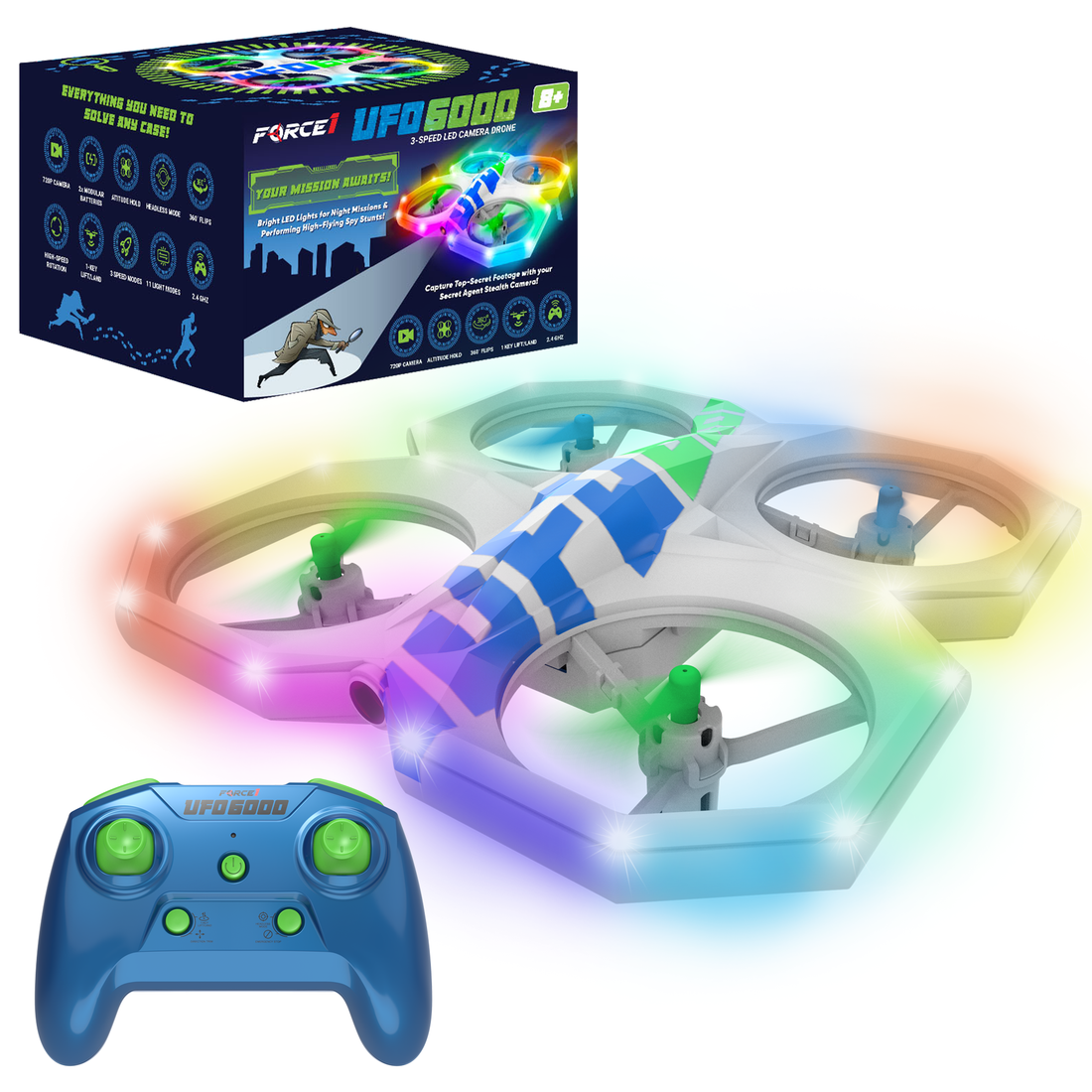 Force1 UFO 6000 Mini RC Stunt Aerial Drone, Multicolor LED Lights