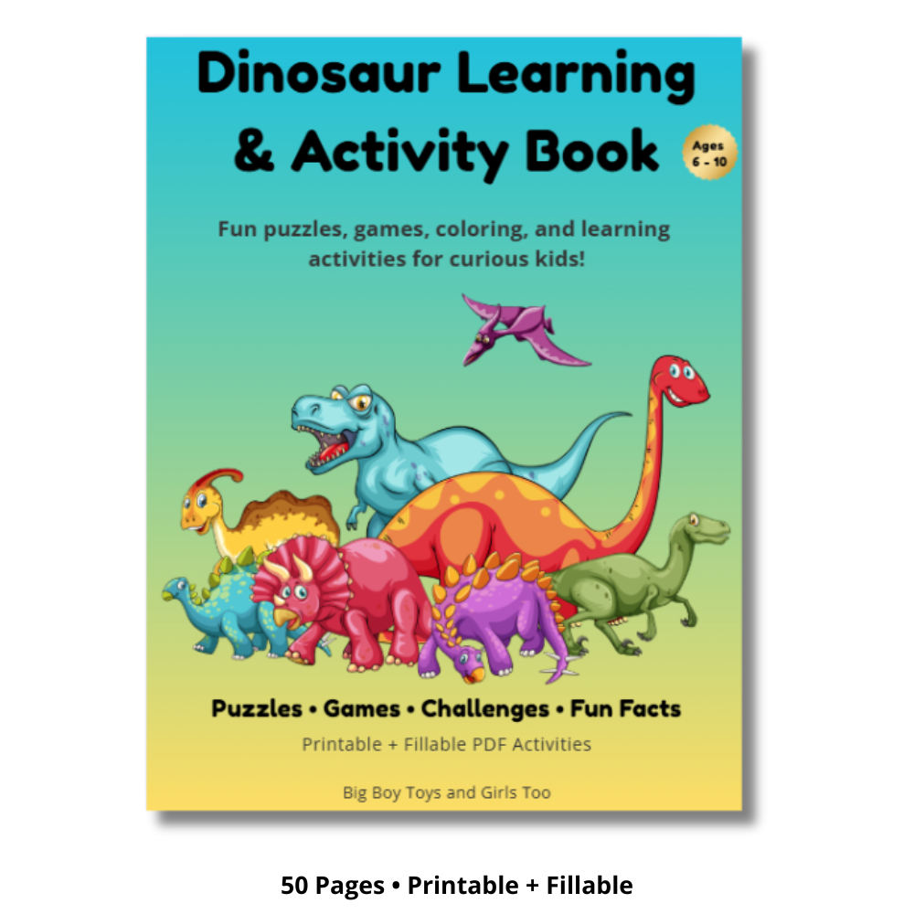 Dinosaur Learning & Activity Book - 50 Page Printable + Fillable PDF for Ages 6-10