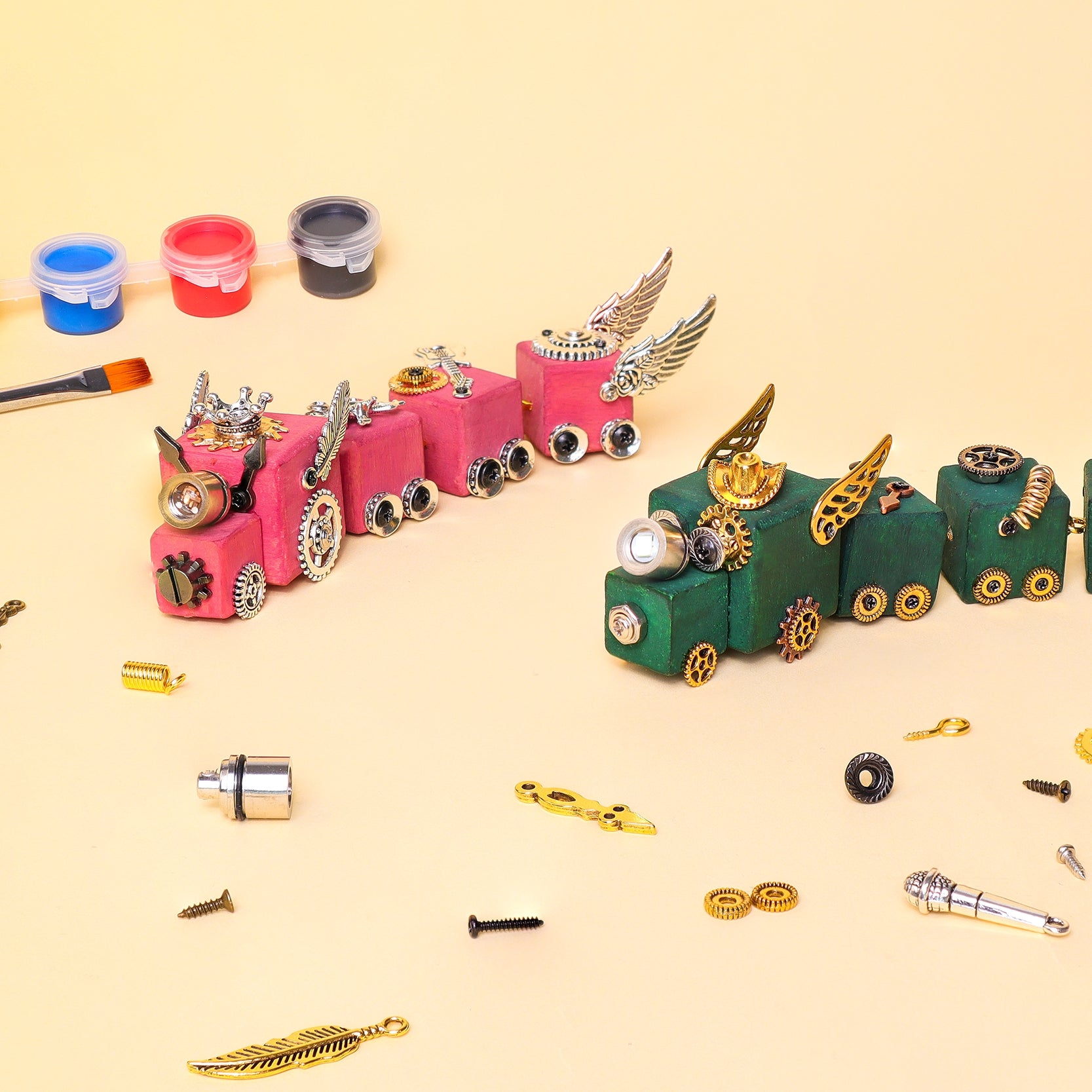 DIY Timber Train Kit – Build a Wooden Train with LED Light, Fun Accessories, Home and Office Décor