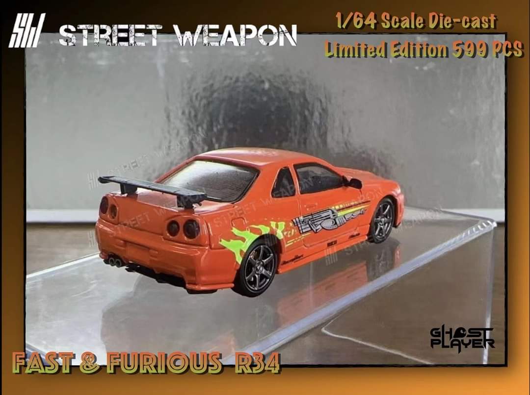 Nissan (R34) GT-R Fast & Furious Livery 1:64 by Street Weapon Angled Rear View