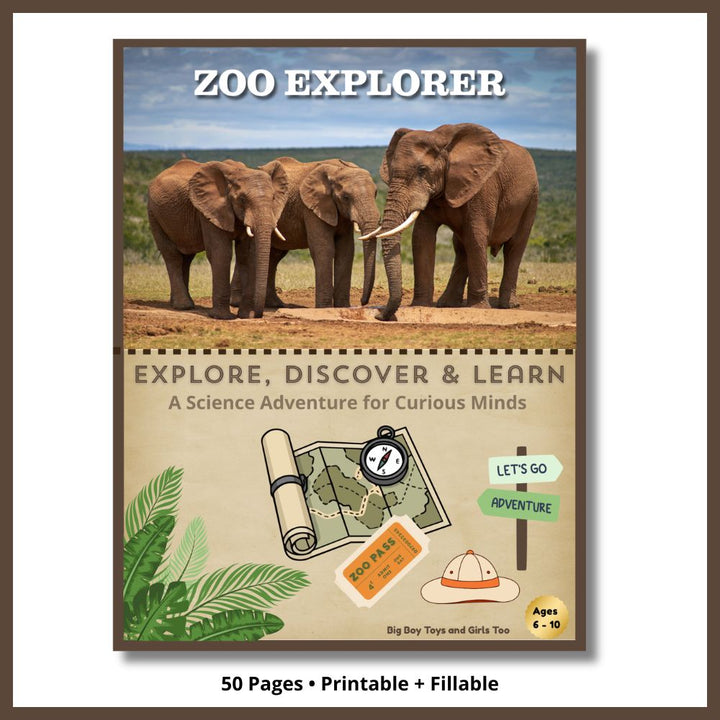Zoo Explorer Learning & Activity Book for Kids Ages 6-10 | Printable Fillable PDF | 50-Page Educational Animal Activity Book