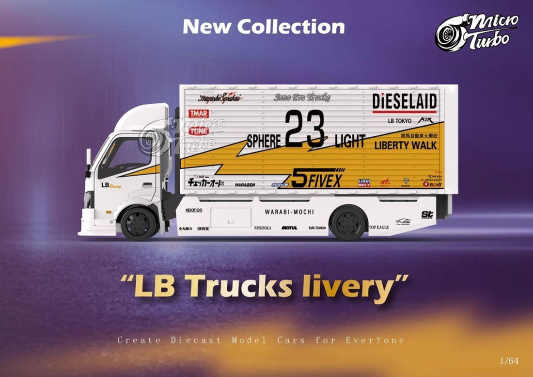 HINO 300 Custom Truck LBWK Silhouette Livery White/Yellow 1:64 by MicroTurbo Side View