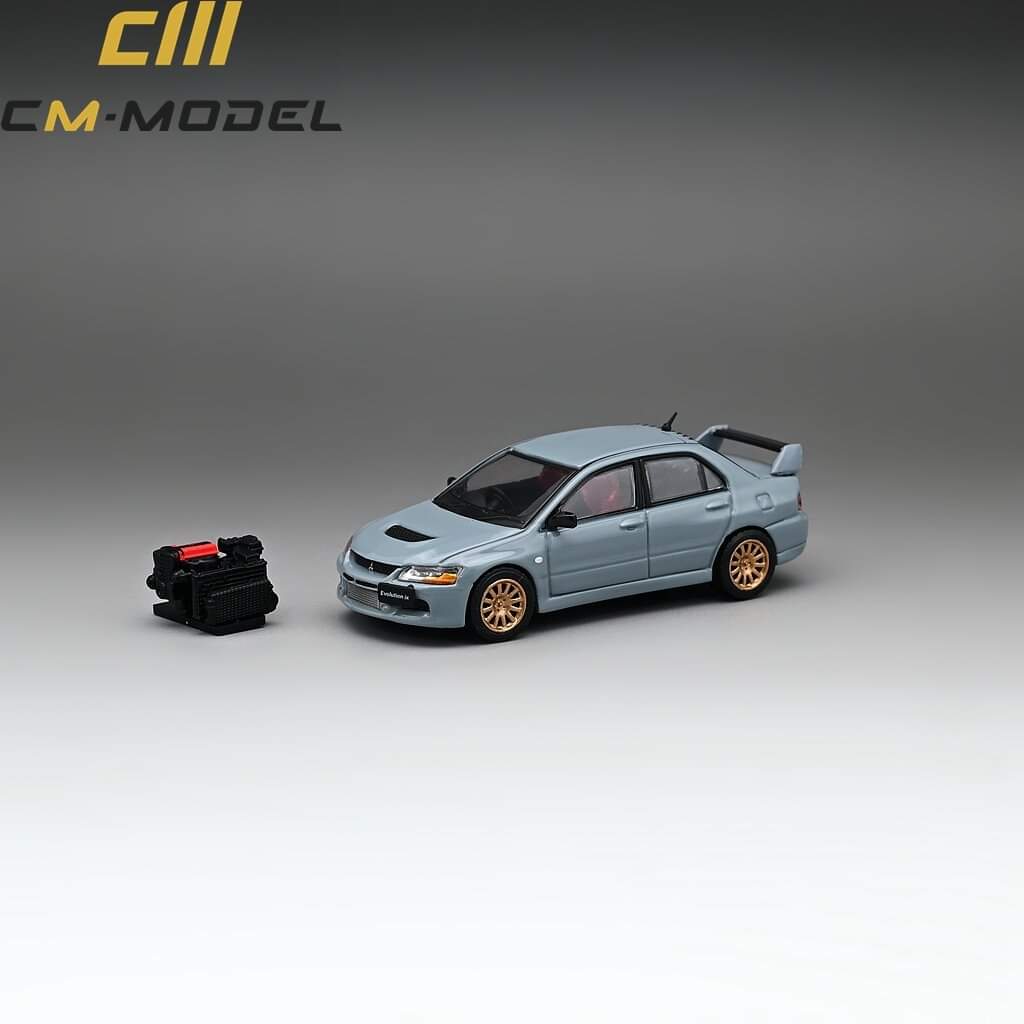 Mitsubishi Lancer Evolution IX Gray With Engine 1:64 by CM Model Front Angle View