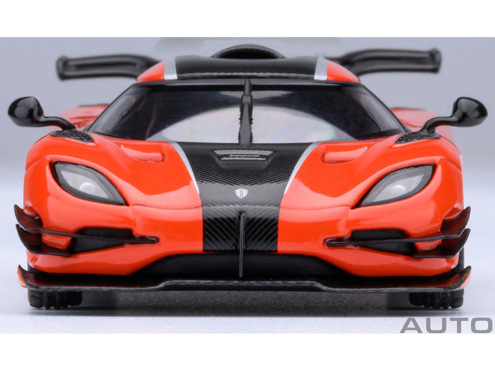 Koenigsegg One:1 Lava Orange with Carbon and Silver Stripes 1/64 Diecast Model Car by Autoart-1