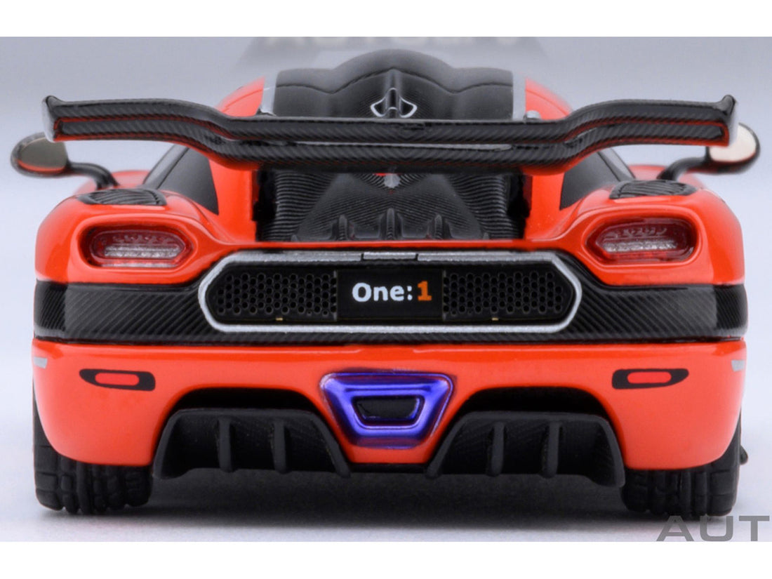 Koenigsegg One:1 Lava Orange with Carbon and Silver Stripes 1/64 Diecast Model Car by Autoart-2
