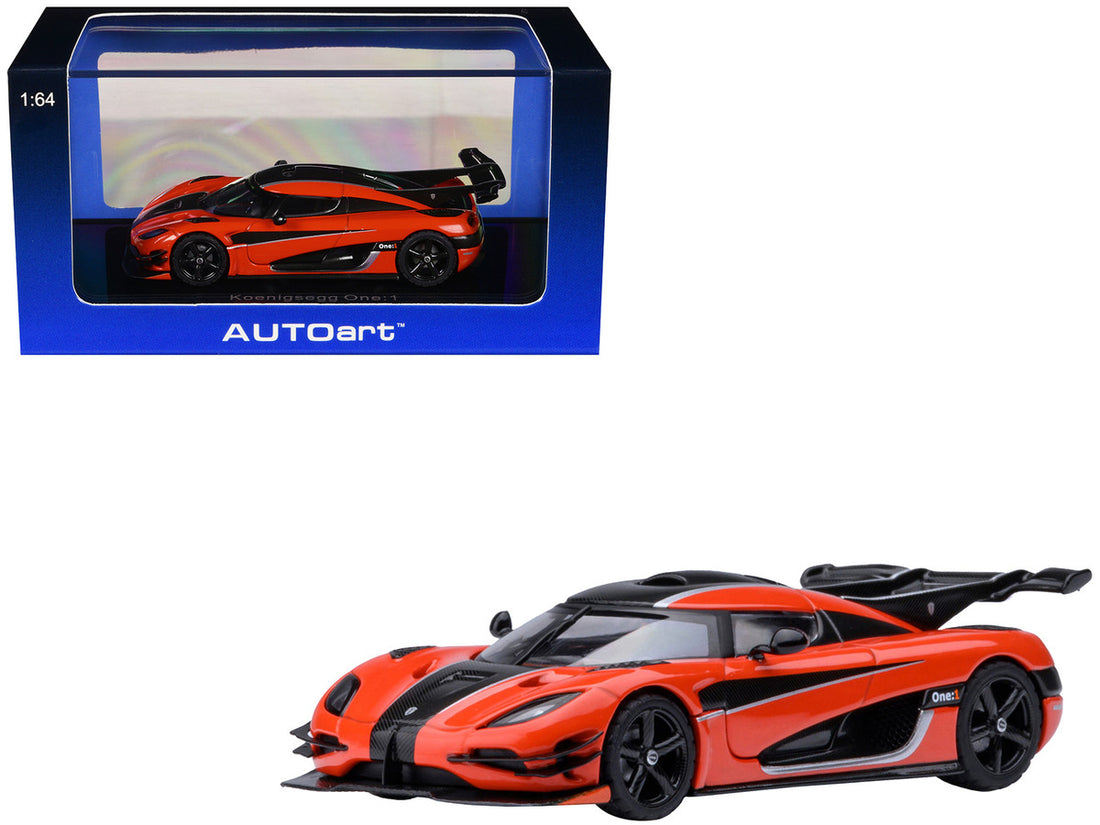 Koenigsegg One:1 Lava Orange with Carbon and Silver Stripes 1/64 Diecast Model Car by Autoart-4