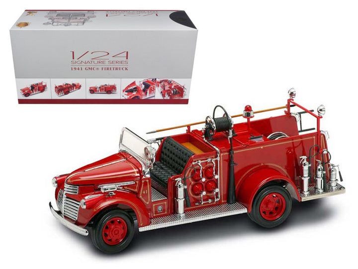 1941 GMC Fire Engine Red with Accessories 1/24 Diecast Model Car by Road Signature-0