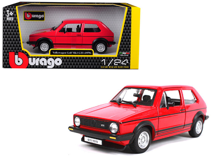 1979 Volkswagen Golf Mk1 GTI Red with Black Stripes 1/24 Diecast Model Car by Bburago-0