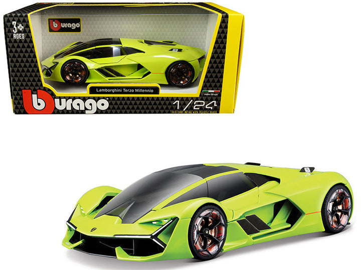 Lamborghini Terzo Millennio Lime Green with Black Top and Carbon Accents 1/24 Diecast Model Car by Bburago-0