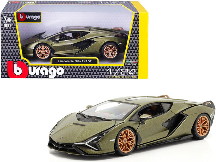 Lamborghini Sian FKP 37 Matt Green Metallic with Copper Wheels 1/24 Diecast Model Car by Bburago-0