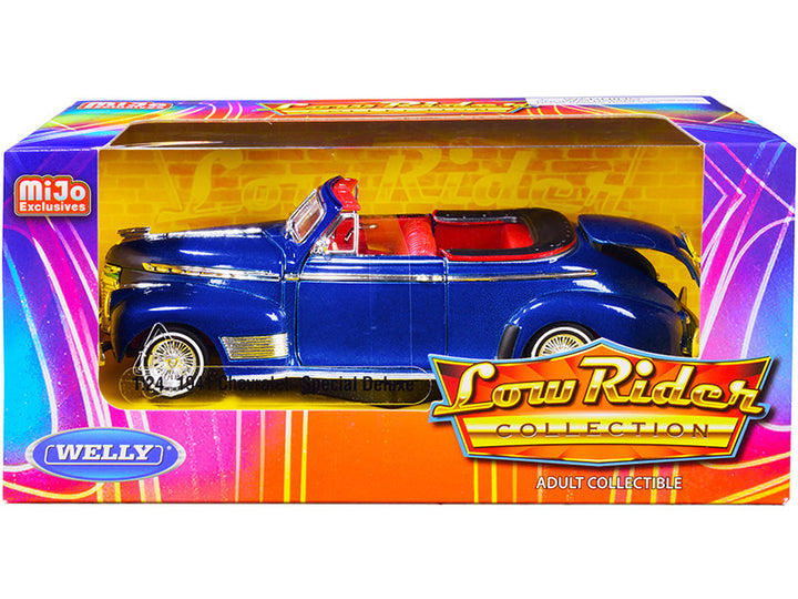 1941 Chevrolet Special Deluxe Convertible Candy Blue Metallic with Red Interior "Low Rider Collection" 1/24 Diecast Model Car by Welly-0