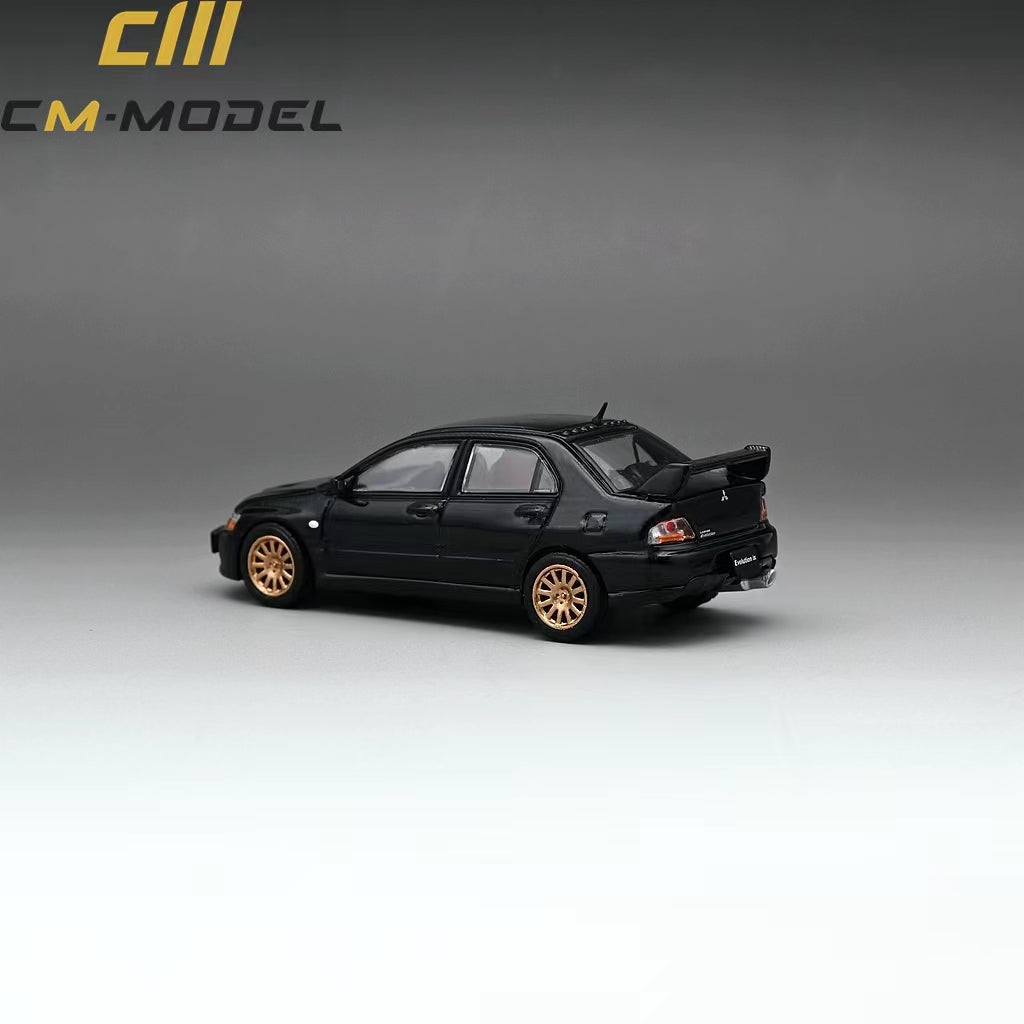 Mitsubishi Lancer Evolution IX Metallic Black With Engine 1:64 by CM Model Rear Angle View 2