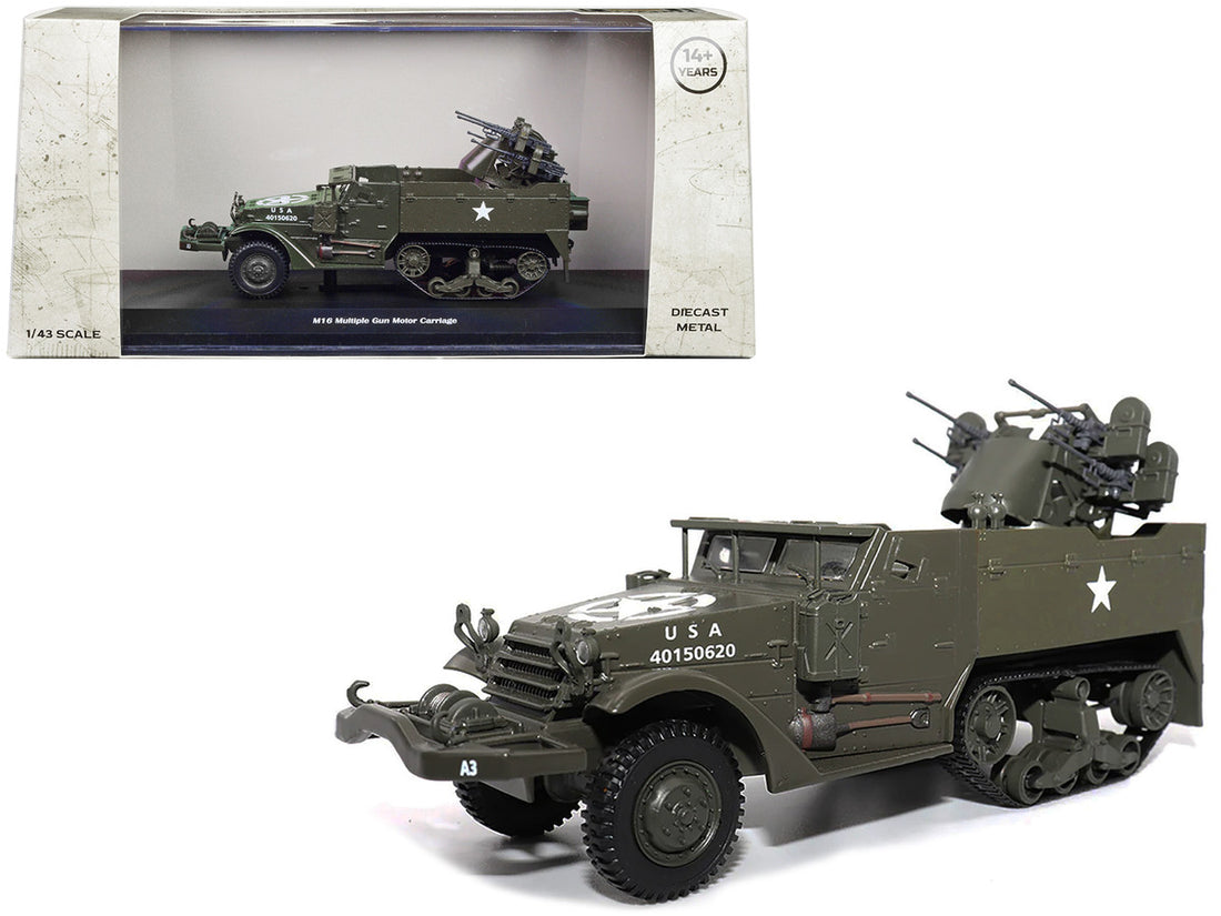 White M16 Multiple Gun Motor Carriage Olive Drab "United States Army" 1/43 Diecast Model by Militaria Die Cast-0