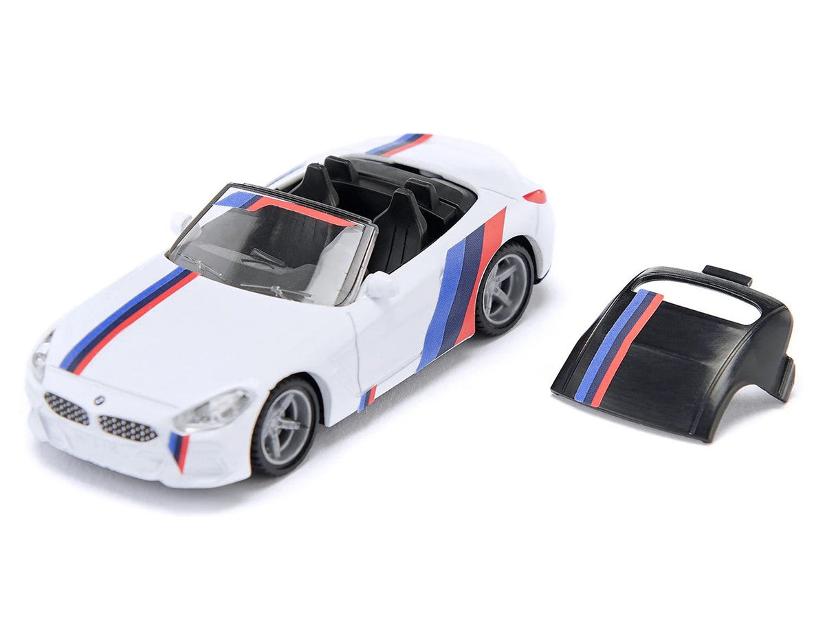 BMW Z4 M40i Cabriolet White with Black Top with Extra Wheels and Decals 1/50 Diecast Model by Siku-1