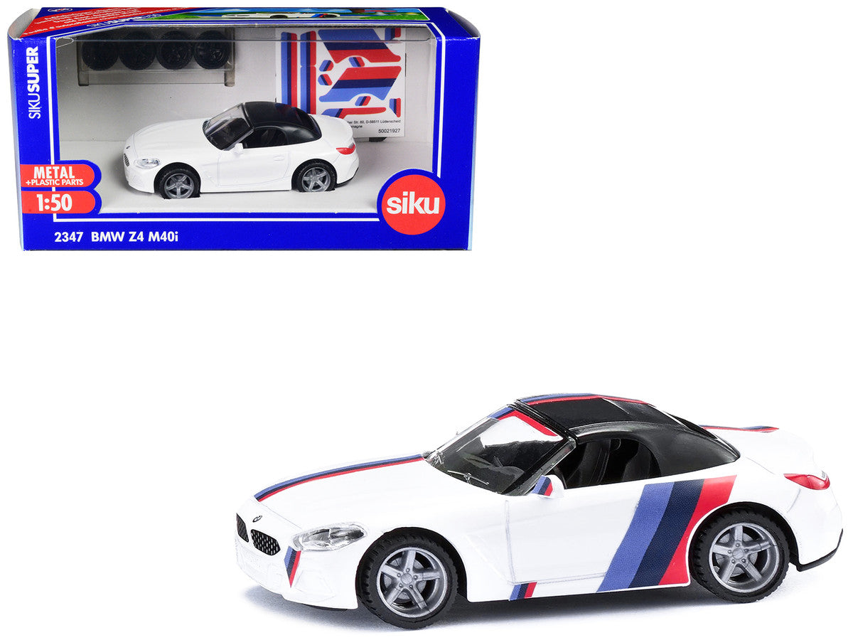 BMW Z4 M40i Cabriolet White with Black Top with Extra Wheels and Decals 1/50 Diecast Model by Siku-0