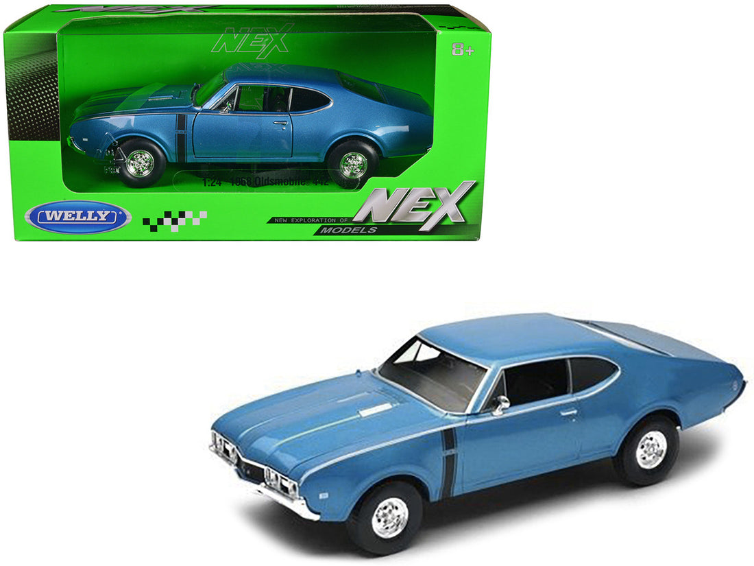 1968 Oldsmobile 442 Blue Metallic 1/24 Diecast Model Car by Welly-0