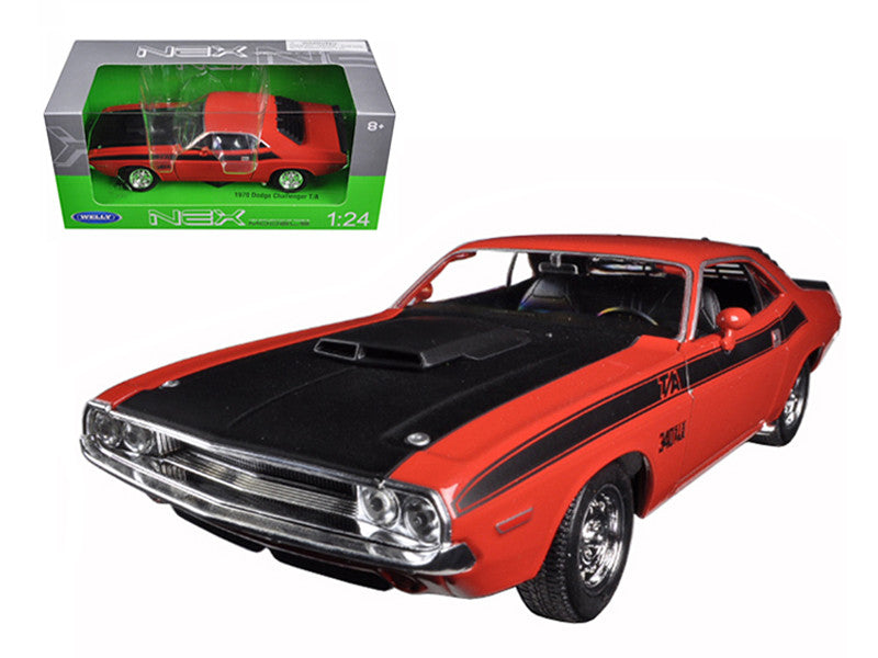 1970 Dodge Challenger T/A Orange with Black Hood and Black Stripes "NEX Models" 1/24 Diecast Model Car by Welly-0