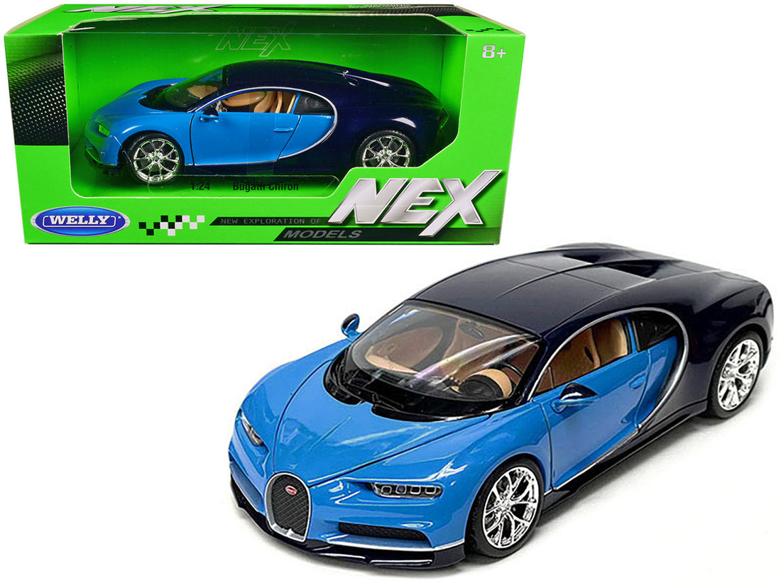 Bugatti Chiron Blue and Dark Blue Two-Tone "NEX Models" Series 1/24 Diecast Model Car by Welly-0