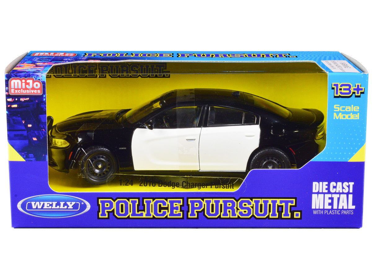 2016 Dodge Charger Pursuit Police Interceptor Black and White Unmarked "Police Pursuit" Series 1/24 Diecast Model Car by Welly-0