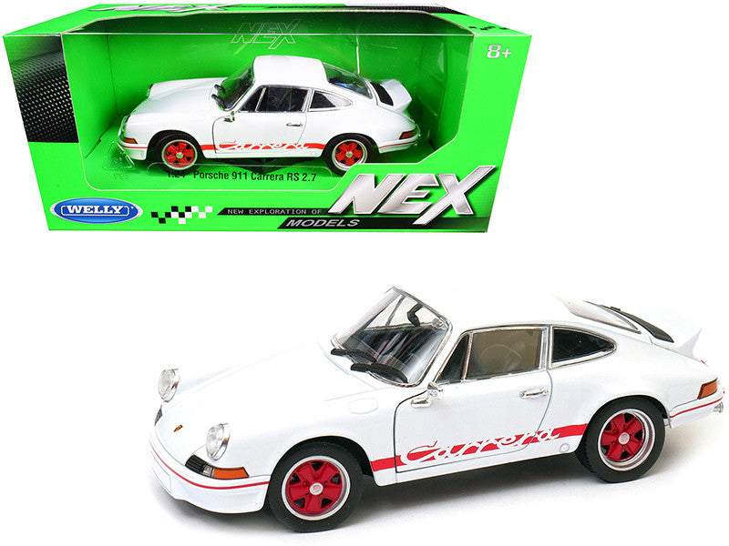 Porsche 911 Carrera RS 2.7 White with Red Stripes "NEX Models" 1/24 Diecast Model Car by Welly-0