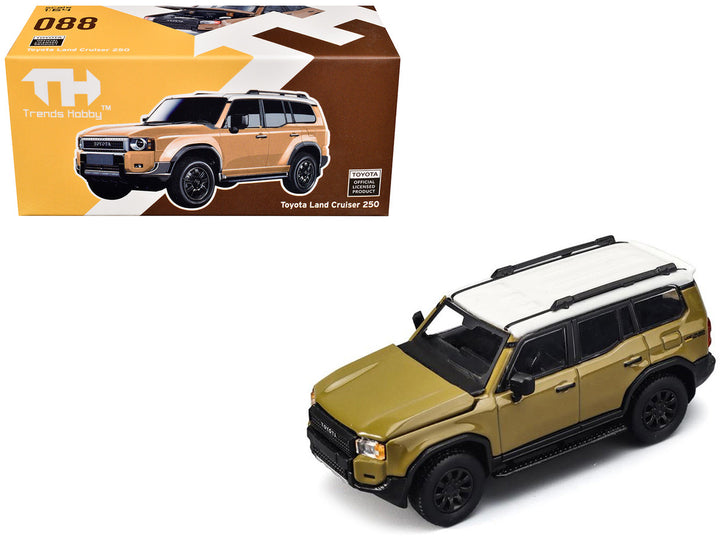 Toyota Land Cruiser 250 Sand with White Top 1/64 diecast model car by Trends Hobby shown inside its original collector display packaging.