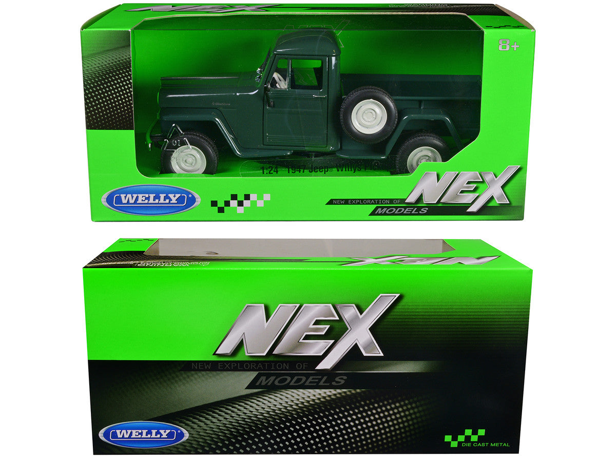 1947 Jeep Willys Pickup Truck Dark Green "NEX Models" Series 1/24 Diecast Model Car by Welly-2
