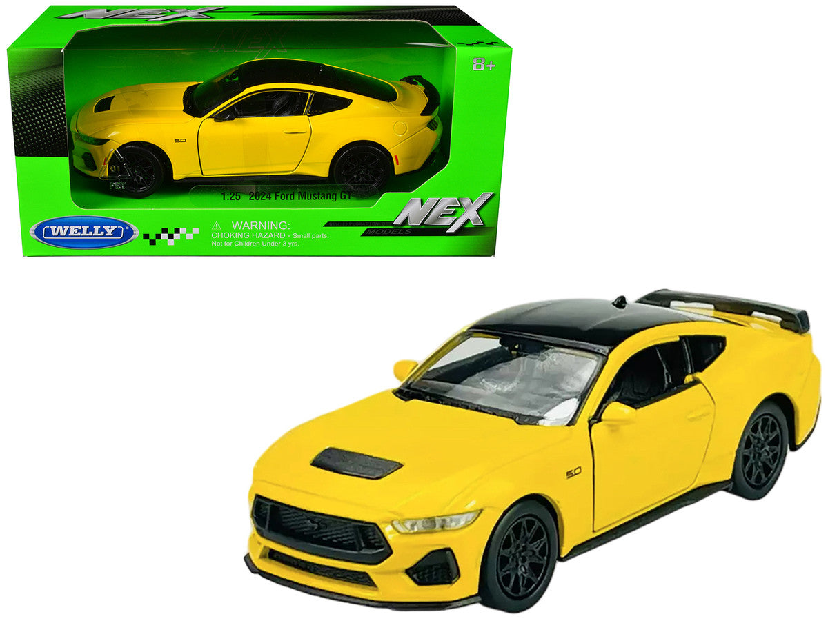 2024 Ford Mustang GT 5.0 Yellow with Black Top "NEX Models" Series 1/25 Diecast Model Car by Welly-2