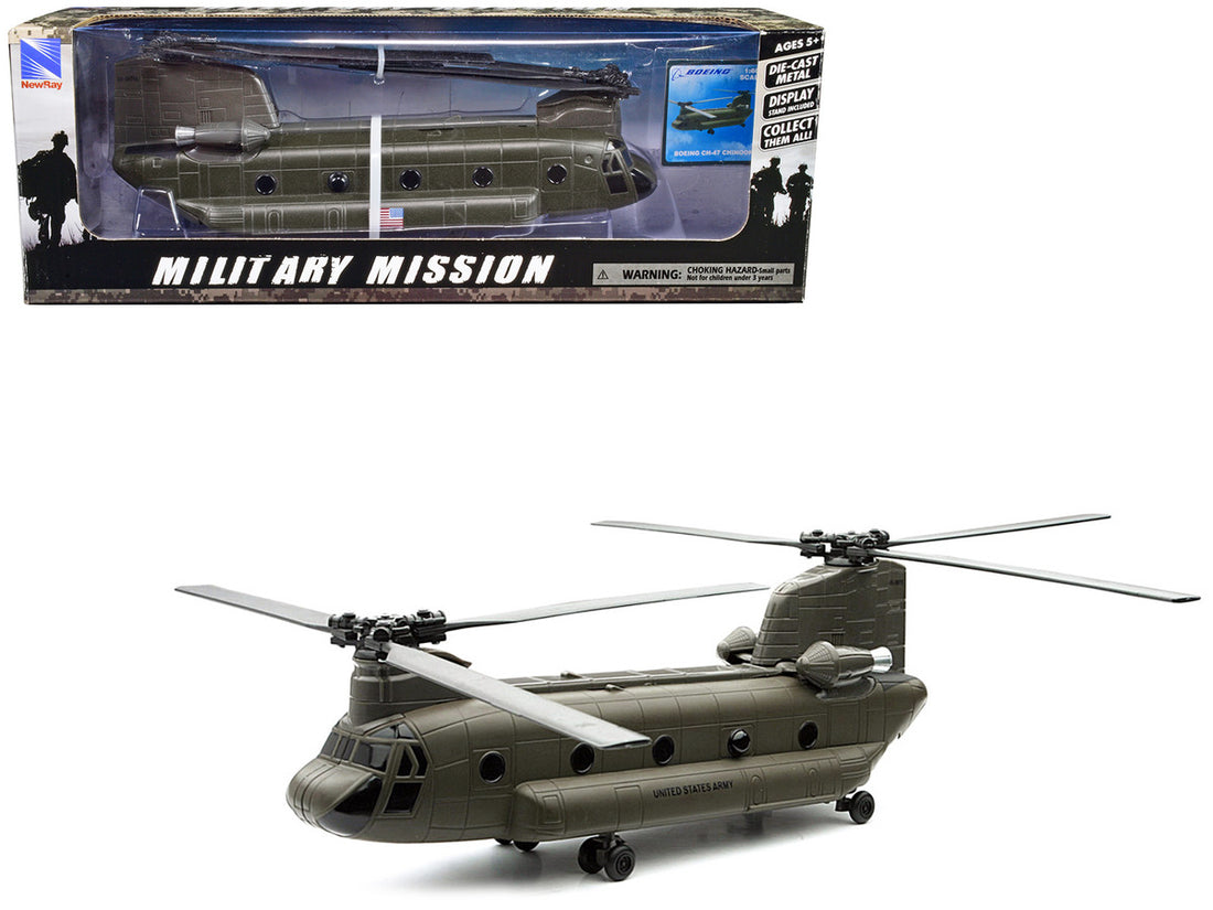 Boeing CH-47 Chinook Aircraft "United States Army" Olive Drab "Military Mission" Series 1/60 Diecast Model by New Ray-0