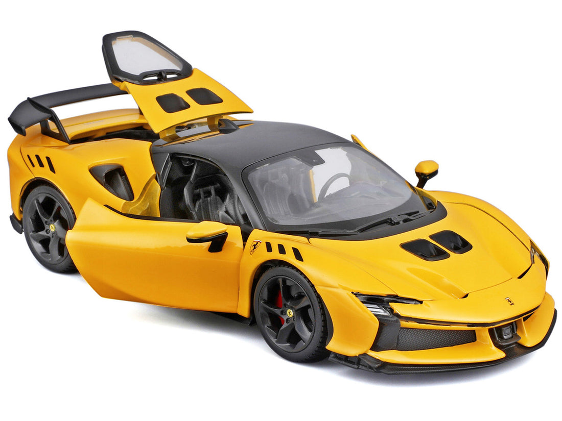 Ferrari SF90 XX Stradale Yellow with Black Top "Race and Play" Series 1/24 Diecast Model Car by Bburago 2