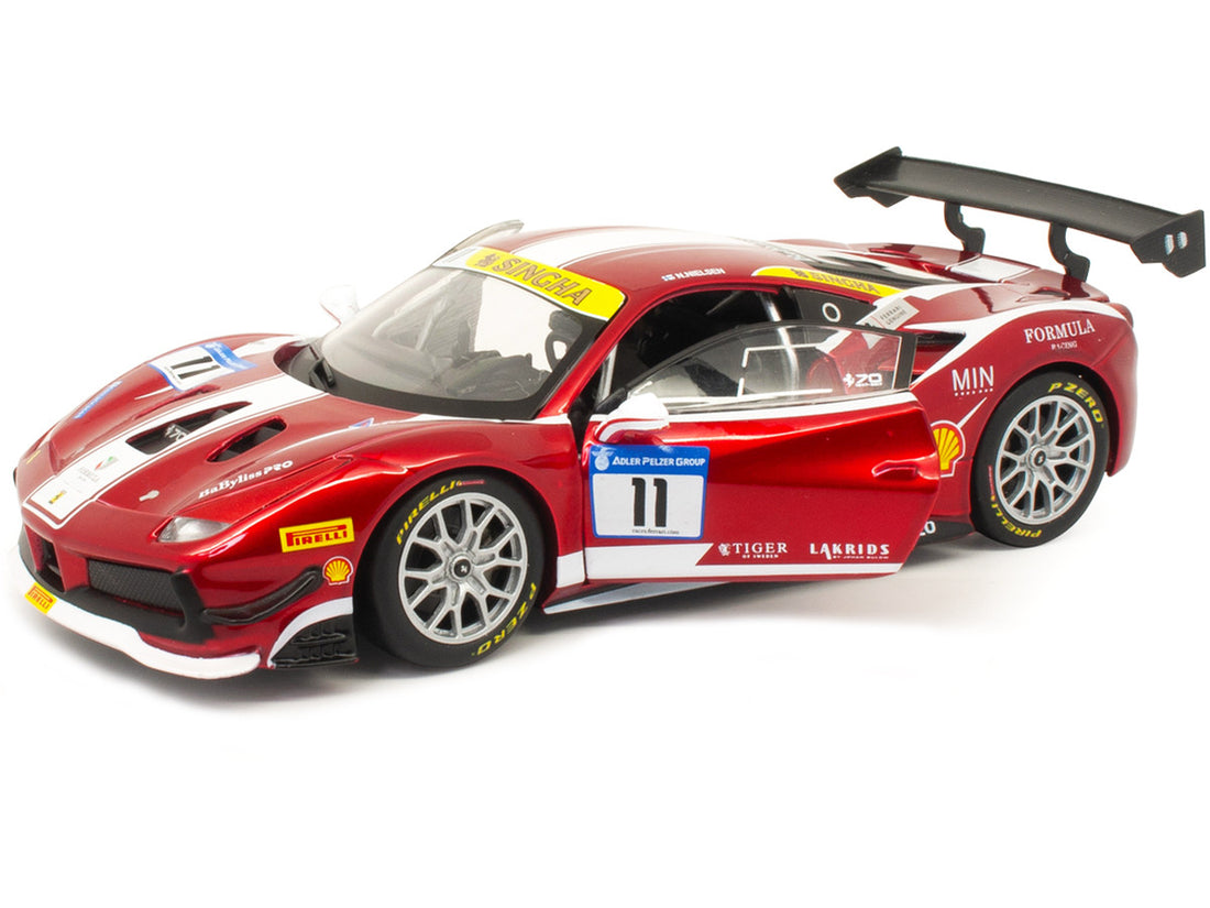 Ferrari 488 Challenge #11 Candy Red with White Stripes "Ferrari Racing" 1/24 Diecast Model Car by Bburago-1