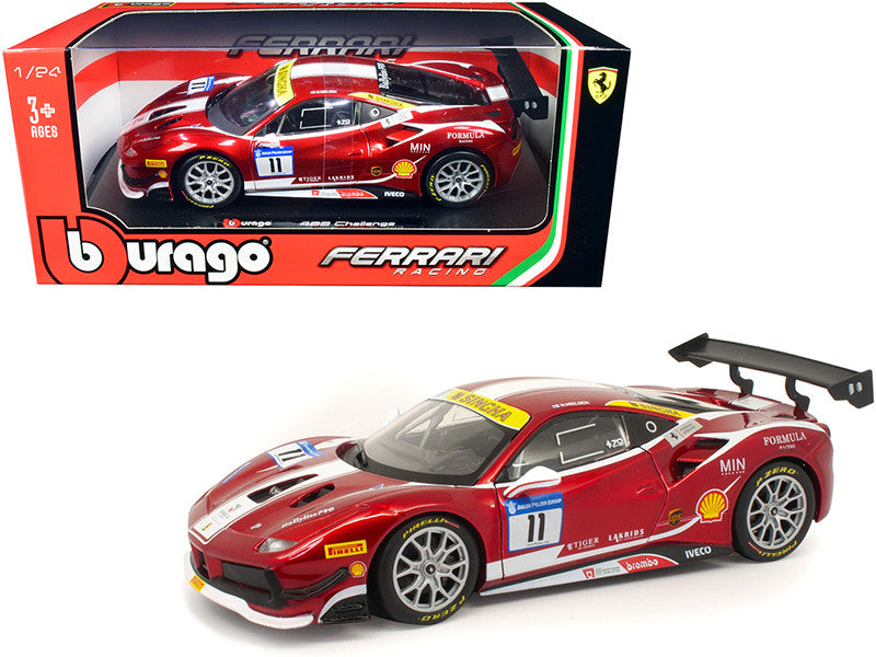 Ferrari 488 Challenge #11 Candy Red with White Stripes "Ferrari Racing" 1/24 Diecast Model Car by Bburago-0