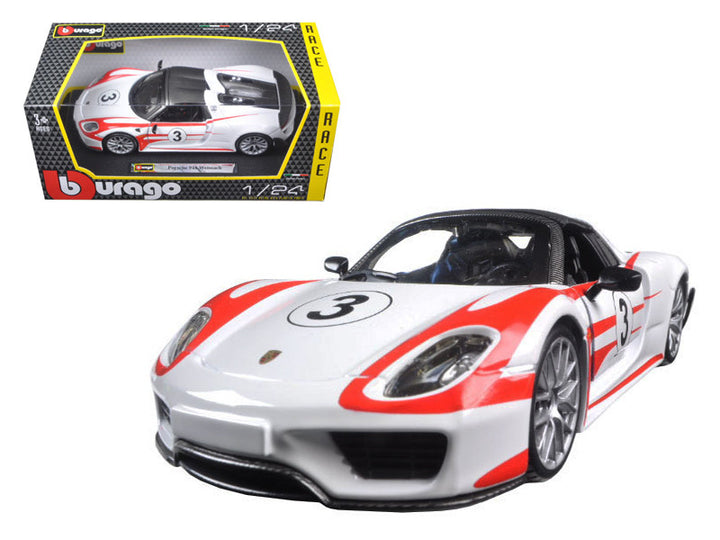 Porsche 918 Spyder Weissach #3 White 1/24 Diecast Model Car by Bburago-0