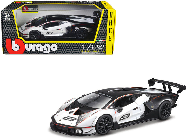 Lamborghini Essenza SCV12 #63 White and Black "Squadra Corse" "Race" Series 1/24 Diecast Model Car by Bburago-0