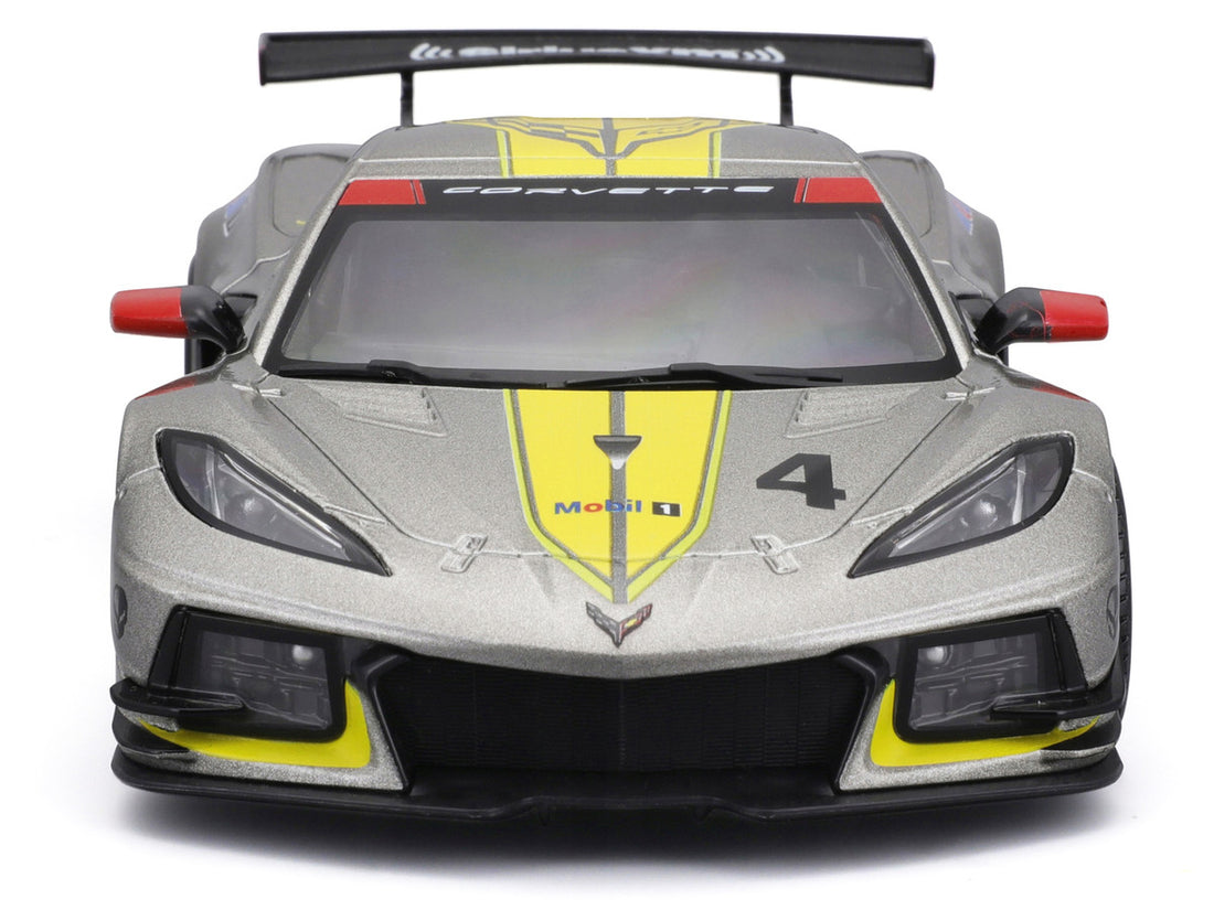 2020 Chevrolet Corvette C8.R #4 Silver Metallic with Yellow Stripes "Race" Series 1/24 Diecast Model Car by Bburago-4