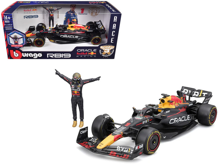 Red Bull Racing RB19 #1 Max Verstappen "Oracle" Winner Formula One F1 Championship "Drivers' Champion" (2023) with Driver Figure 1/24 Diecast Model Car by Bburago-0