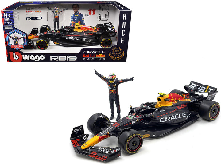 Red Bull Racing RB19 #11 Sergio Perez "Oracle" Formula One F1 Championship "Constructor Champions" (2023) with Driver Figure 1/24 Diecast Model Car by Bburago-0