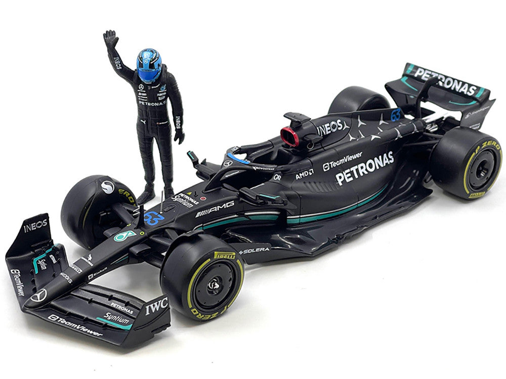 Mercedes-AMG W14 E Performance #63 George Russell "Petronas" Formula One F1 World Championship (2023) with Driver Figure 1/24 Diecast Model Car by Bburago-1