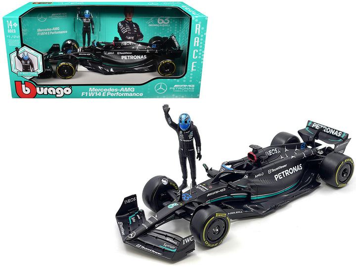 Mercedes-AMG W14 E Performance #63 George Russell "Petronas" Formula One F1 World Championship (2023) with Driver Figure 1/24 Diecast Model Car by Bburago-0