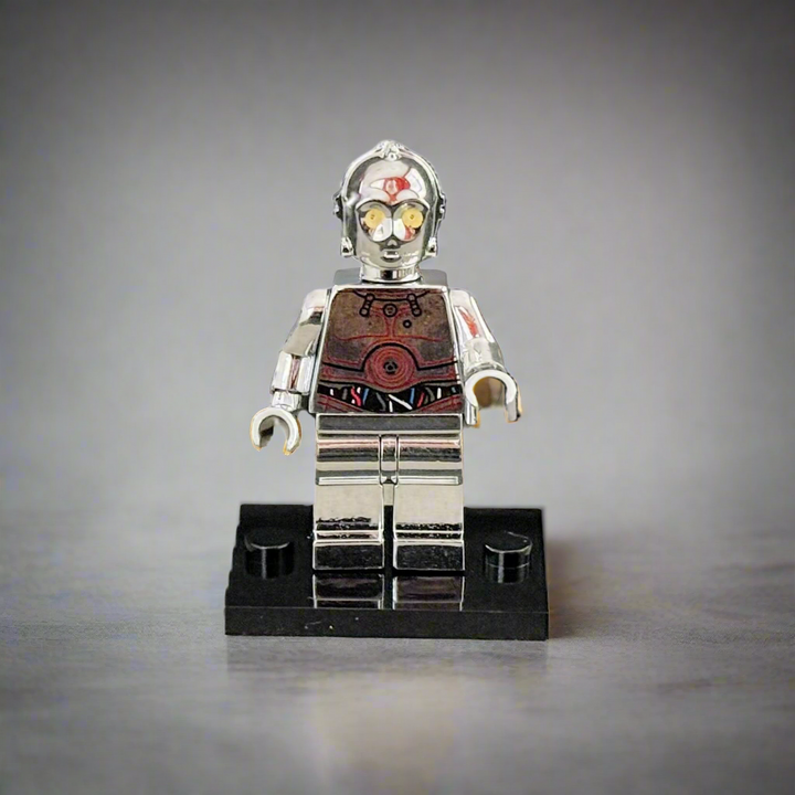 C-3PO Electroplated Silver Chrome – Custom Brick Compatible Minifigure for Lego